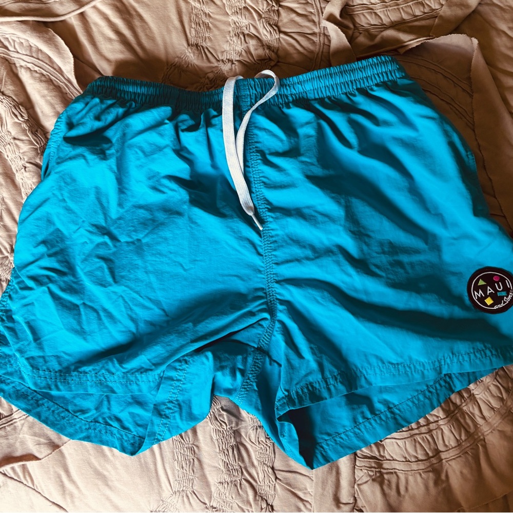 Maui and Sons Turquoise Swim Trunks with White Drawstring